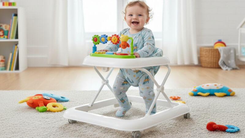 ein Kind, das in einem Lauflerngerät spielt