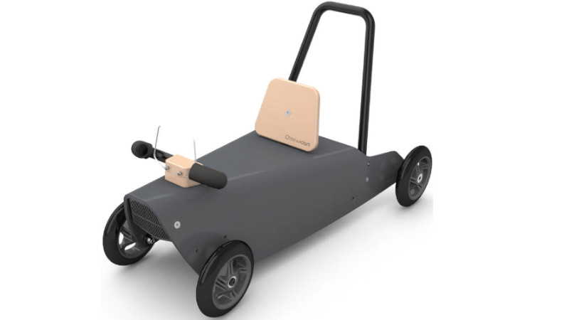 rutschauto laufwagen aus holz - grau