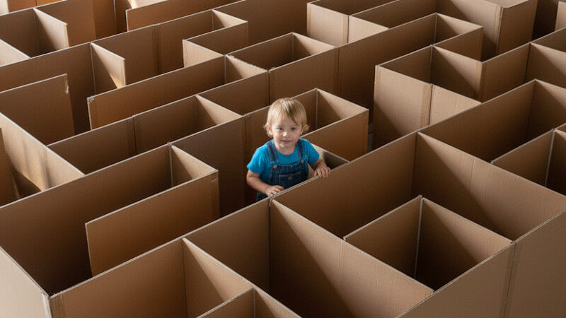 un enfant dans un labyrinthe plan grandeur nature
