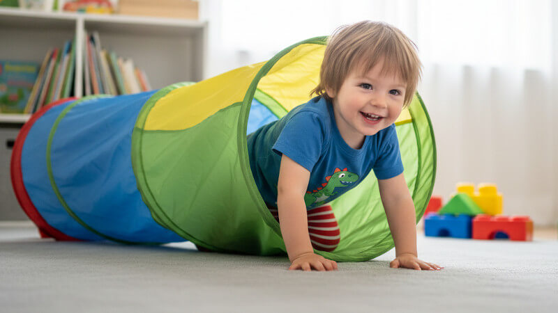un enfant jouant dans un tunnel de jeu