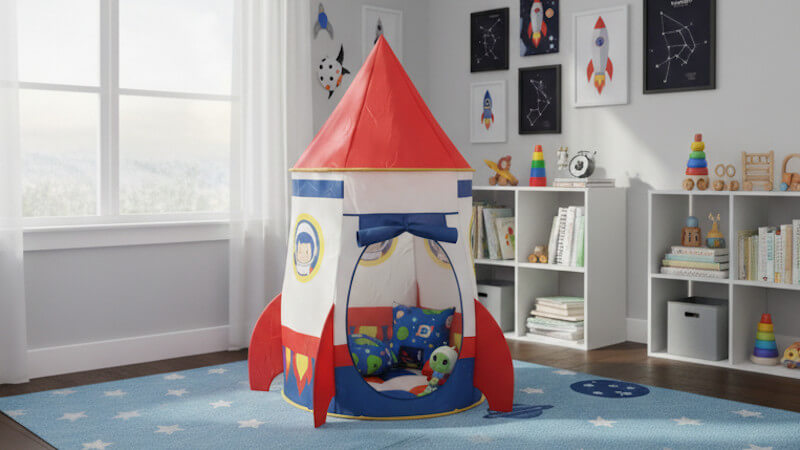 una tienda de campaña con forma de cohete