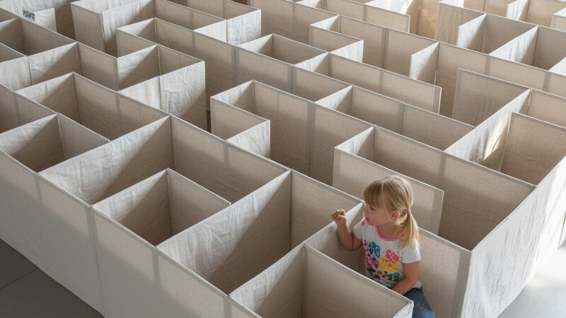 une enfant dans un labyrinthe plan grandeur nature