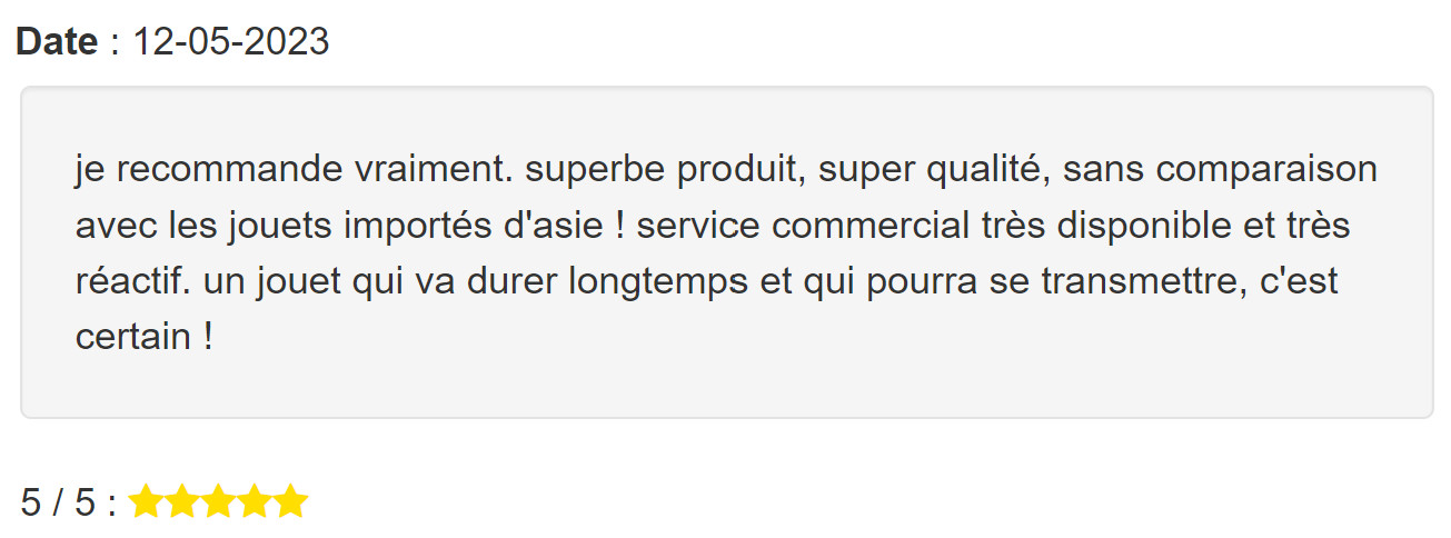 Avis client jouets en bois  chou du volant